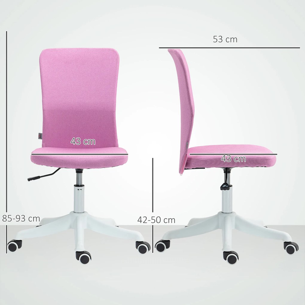 Cadeira de Escritório sem Apoio para os Braços Estofada em Linho Sintético com Altura Ajustável 53x43x85-93 cm Rosa