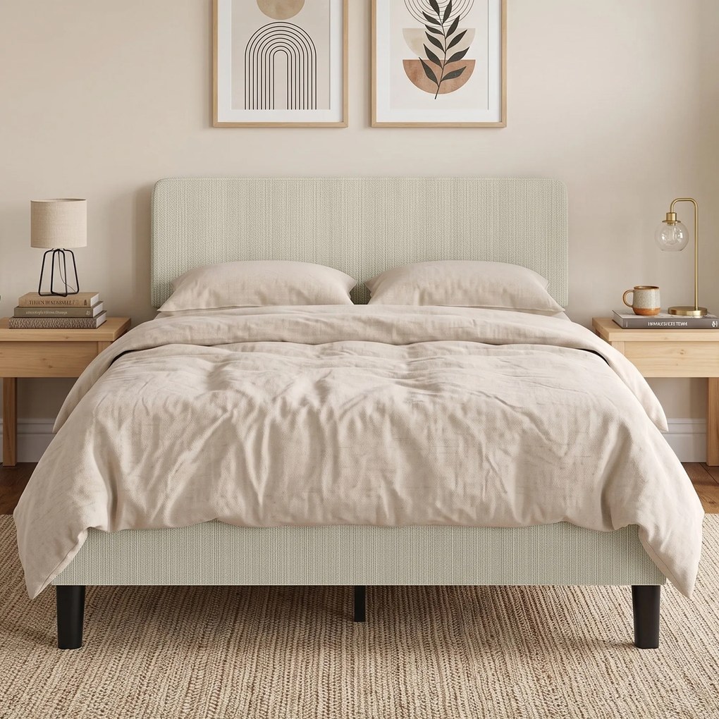 Estrutura de Cama de Casal (COLCHÃO NÃO INCLUIDO), 194 x 147 x 107 cm, Cabeceira Ajustável, Cinzento-Claro