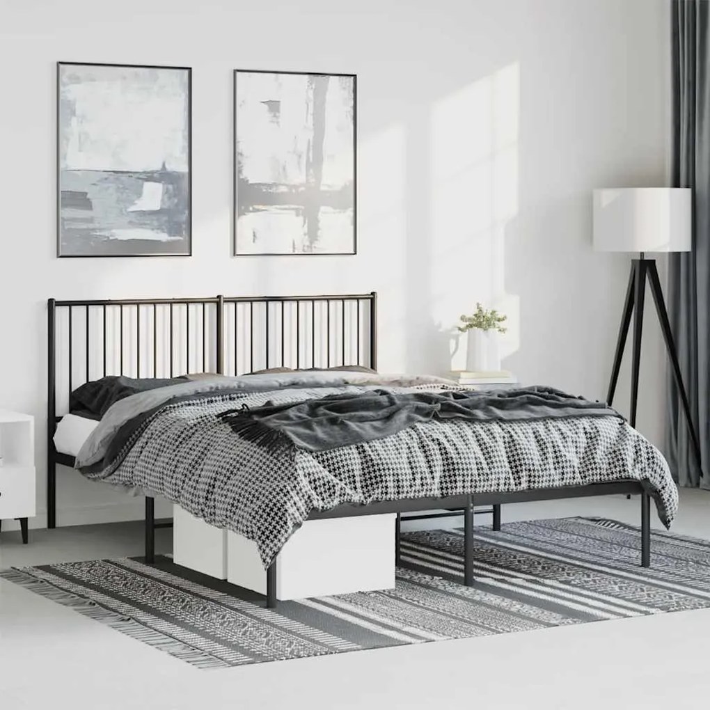 vidaXL Estrutura de cama em metal com cabeceira 150x200 cm preto