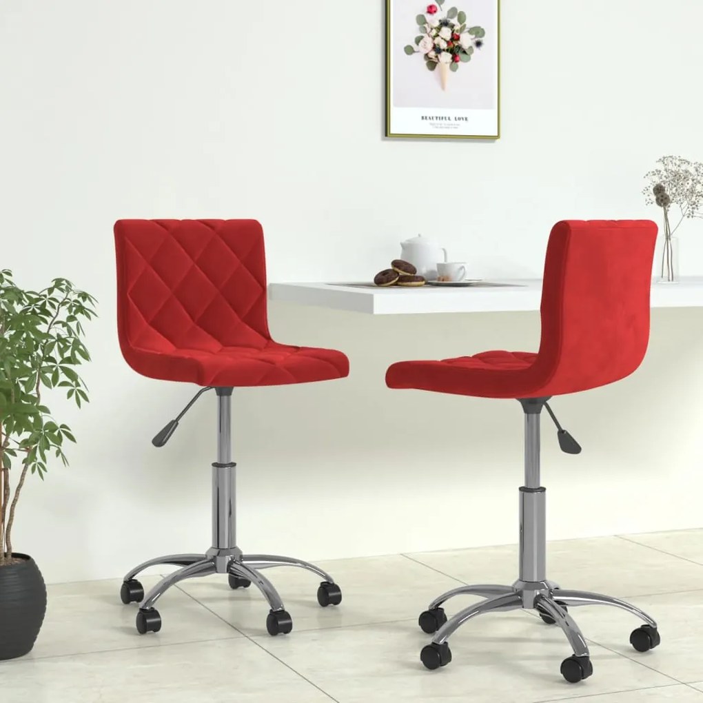 vidaXL Cadeiras de jantar giratórias 2 pcs veludo vermelho tinto