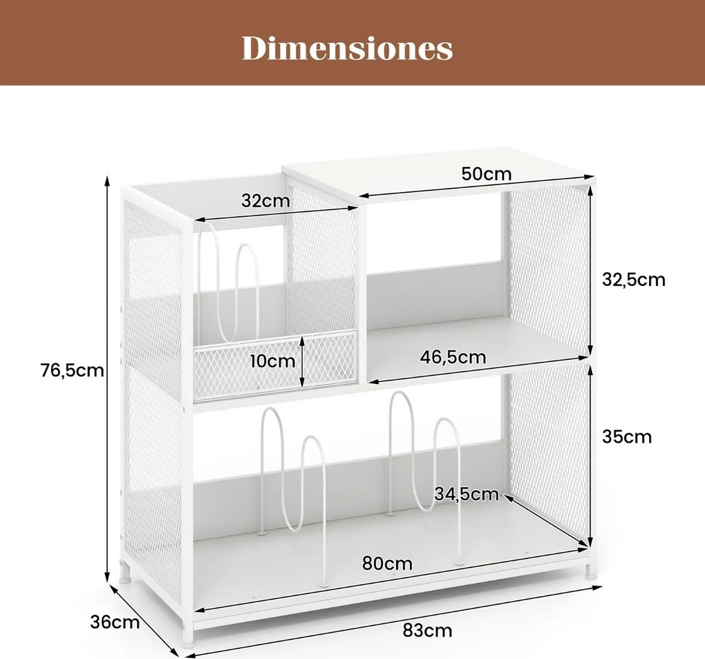 Suporte para gira-discos 83 x 36 x 76,5 cm de 3 níveis e para discos de vinil com capacidade para 300 álbuns com 3 divisórias Branco