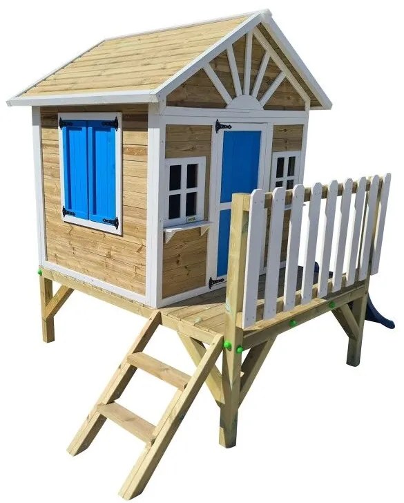 Casa de brincar para crianças com escorrega 200 x 209,5 x 225,5 cm de madeira em painéis VISBY elevada 60 cm Rosa