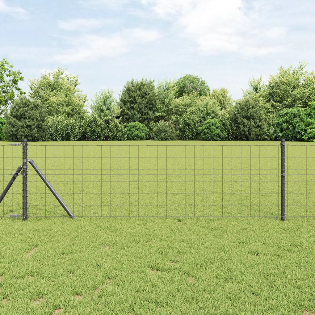 Cerca Euro com 13 Postes 0.4x25 m Aço Galvanizado Cinza