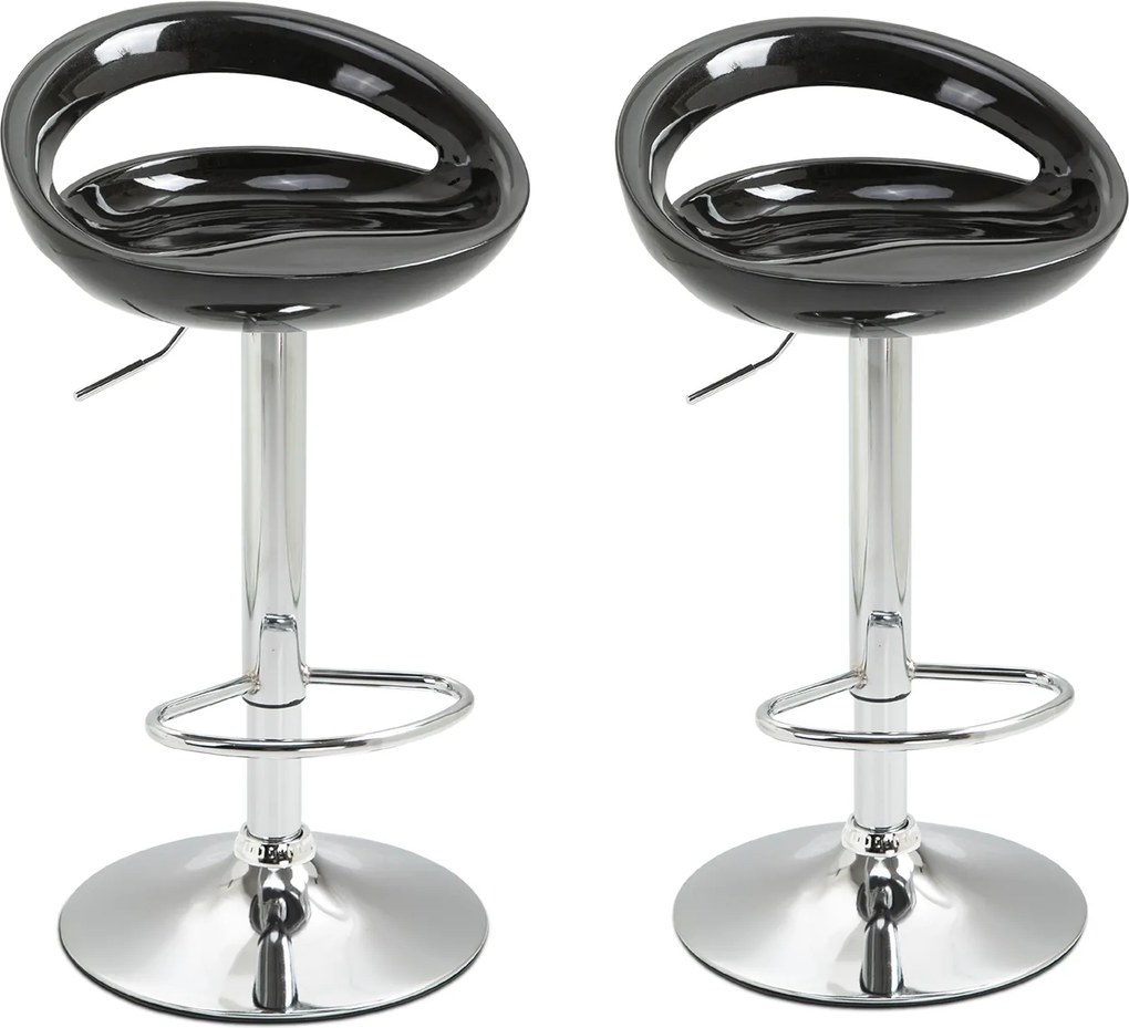 Conjunto de 2 bancos de bar com altura ajustável, encosto e apoio para os pés, giratórios a 360°, 46 x 41 x 76–96 cm, preto