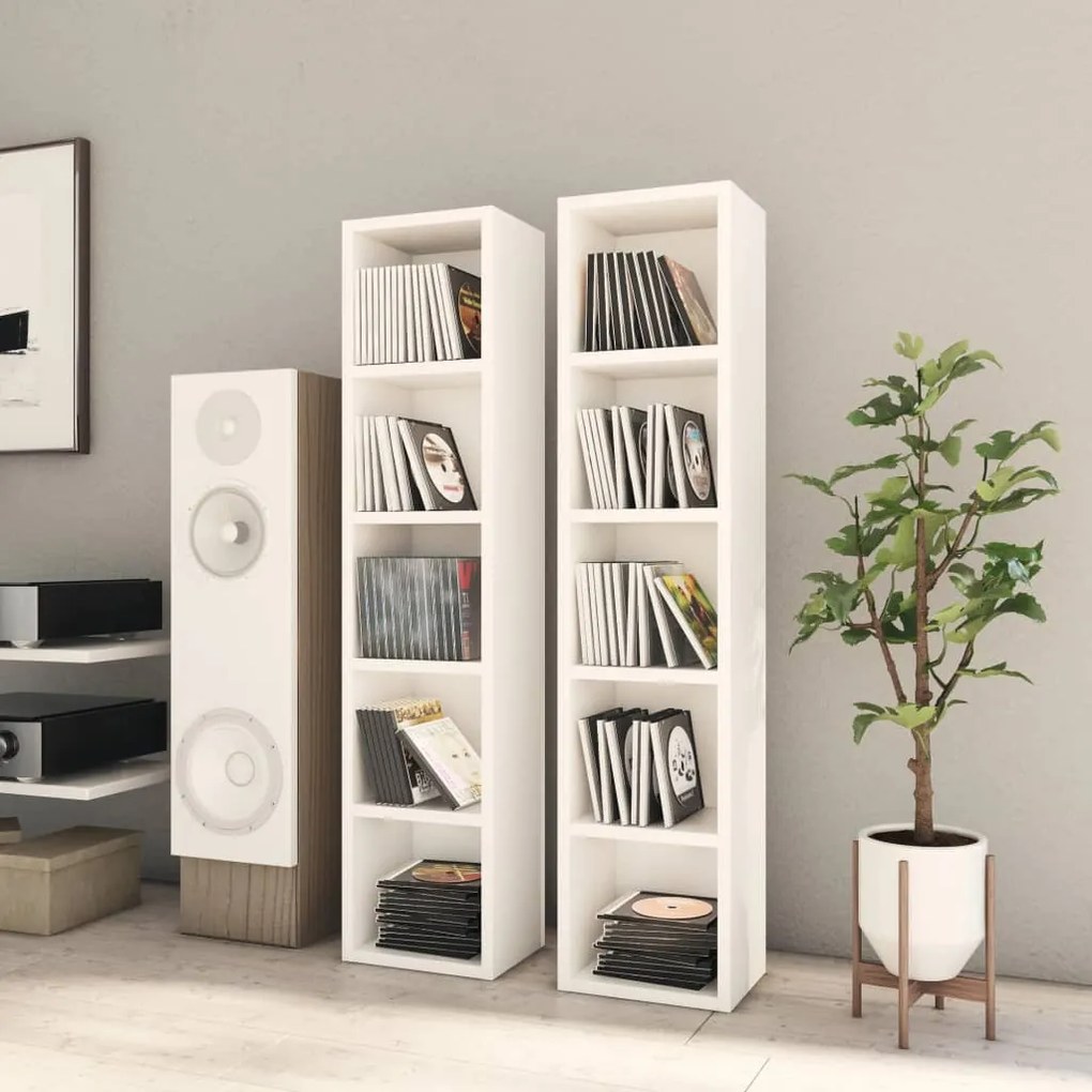 802696 vidaXL Armários para CD 2 pcs 21x16x93,5 cm contraplacado branco