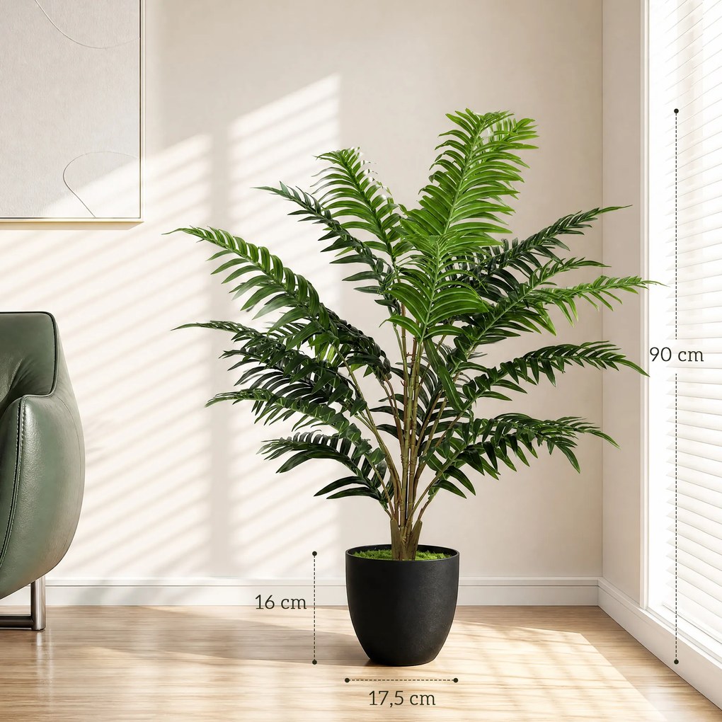Planta artificial de interior de 90 cm, feto em vaso com ramos flexíveis, para interior e exterior