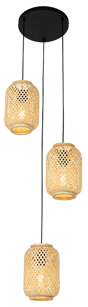 Candeeiro de suspensão oriental bambu 3 luzes - Yvonne Oriental