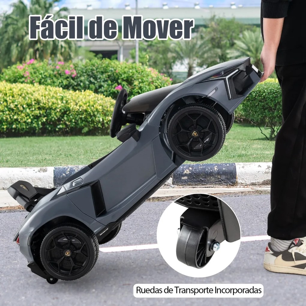 Carro elétrico para crianças 12V com controle remoto, portas hidráulicas, rodas de transporte e suspensão nas 4 rodas Cinzento