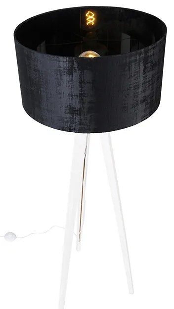 Candeeiro de pé moderno tripé branco com cúpula de veludo preto 50 cm - Tripod Classic Moderno