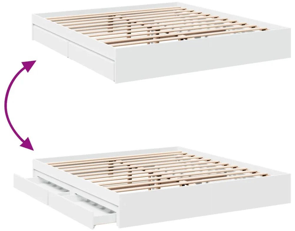 Estrutura de cama c/ gavetas 200x200cm derivados madeira branco
