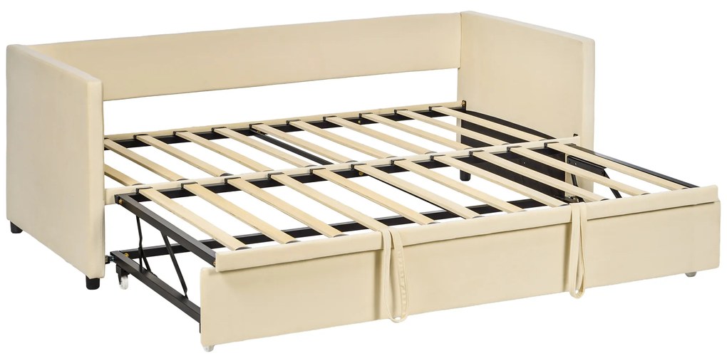 Estrutura para Sofá Cama 2 em 1 Sofá de Dois Lugares Cama de Casal com Rodas para Colchões de 90x190 cm Bege
