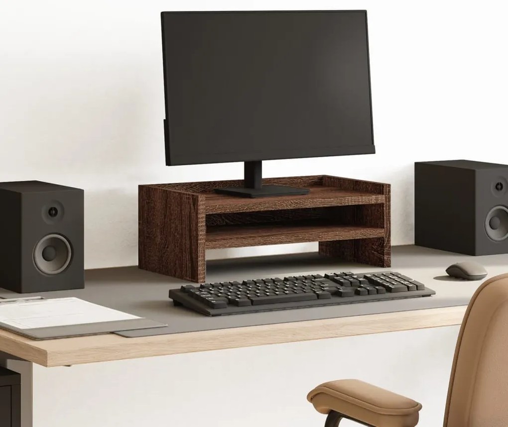 vidaXL Suporte monitor 42x24x16 cm derivados madeira carvalho castanho