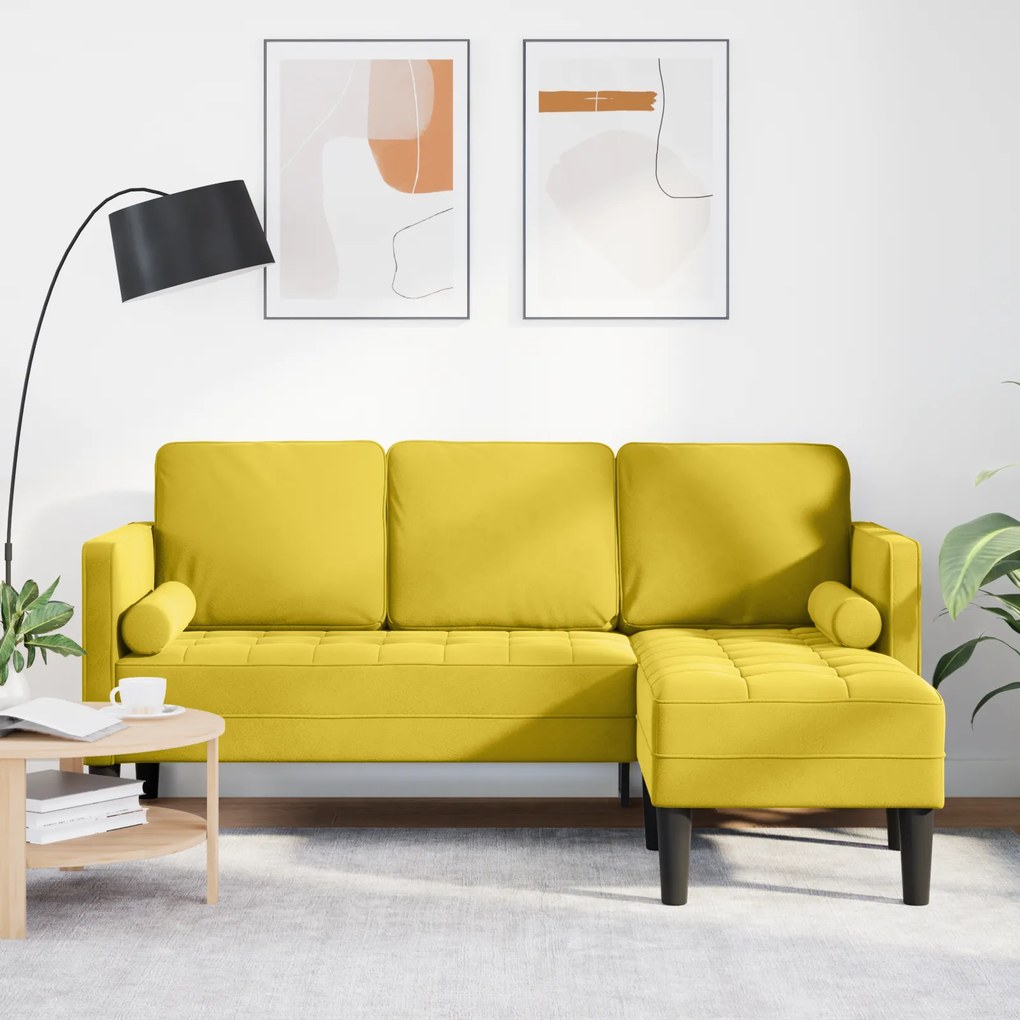 vidaXL Sofá em L Amarelo 173x131x67 cm Veludo