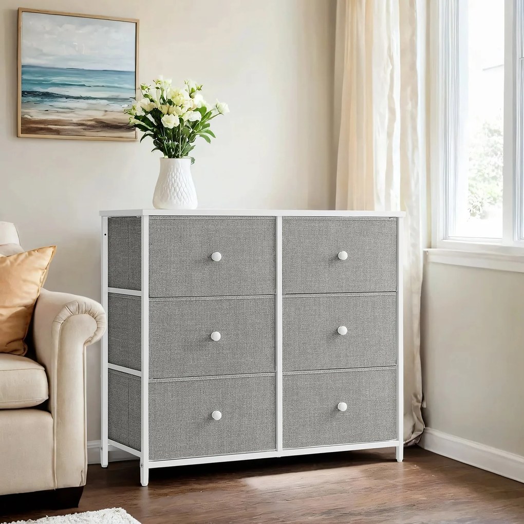 Cómoda, armário, 6 gavetas em tecido 30 x 80 x 71 cm cinza-branco