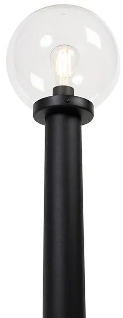 Candeeiro de poste exterior preto com globo transparente 100 cm IP44 - Sfera