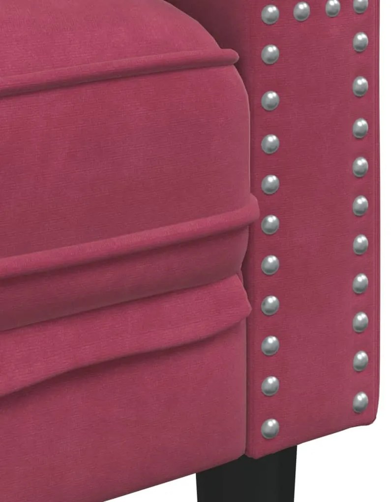 Sofá chesterfield com rolos 3 lugares veludo vermelho tinto