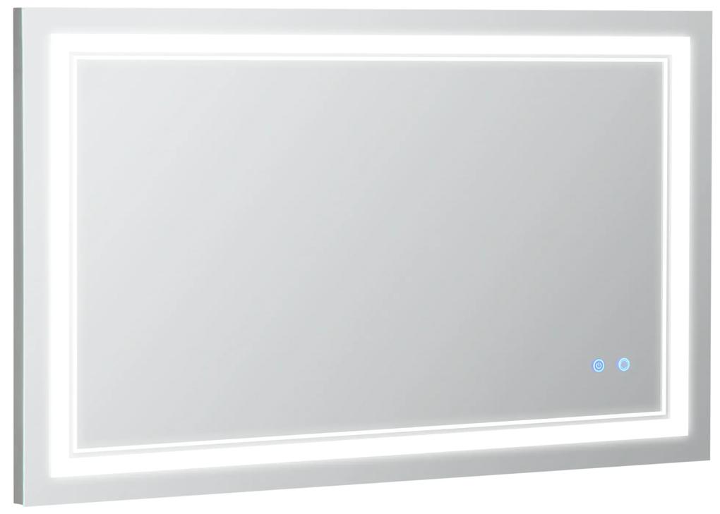 kleankin Espelho Casa de Banho com Luz LED com Interruptor Tátil 3 Luzes Ajustáveis Função de Memória 100x60cm Prata | Aosom Portugal