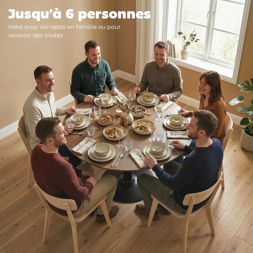 Mesa de Jantar Redonda, 110 x 110 x 78 cm (CADEIRAS NÃO INCLUIDAS) , Base Central em Aço, Castanho