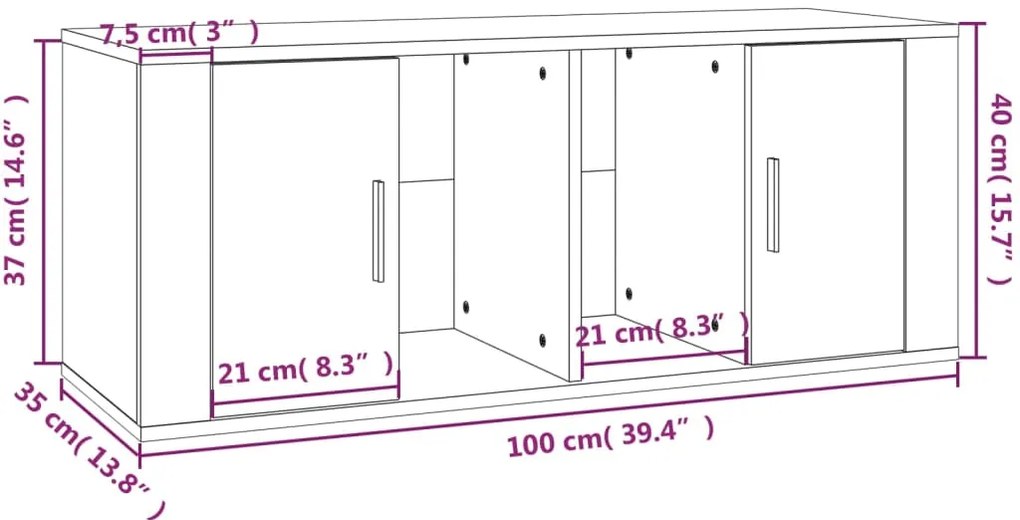 Móvel para TV 100x35x40 cm madeira processada branco brilhante