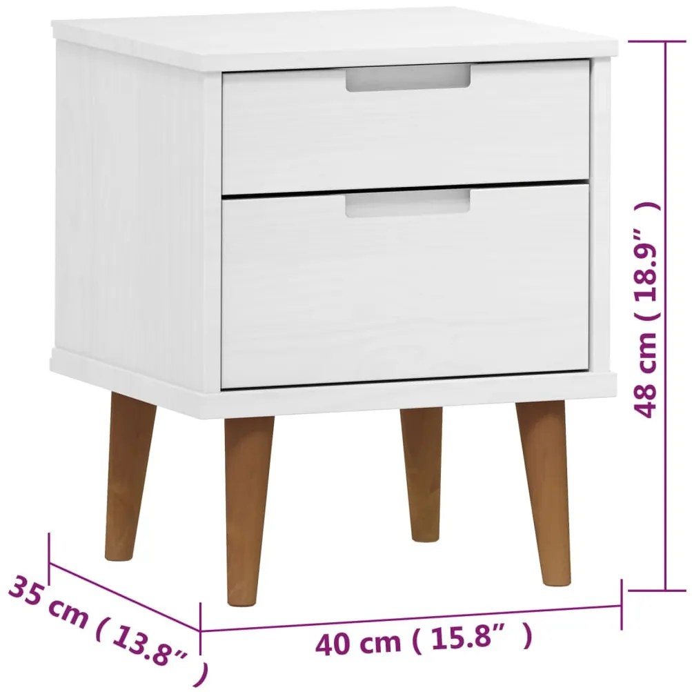 Mesa de cabeceira MOLDE 40x35x48 cm pinho maciço branco