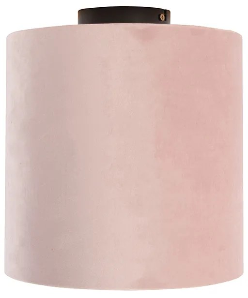 Candeeiro de teto com abajur de veludo rosa velho com dourado 25 cm - Combi Preto Country / Rústico