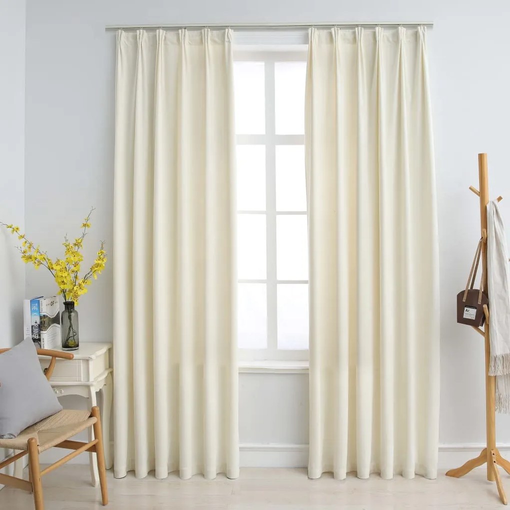134516 vidaXL Cortinas blackout com ganchos 2 pcs 140x175 cm veludo cor creme