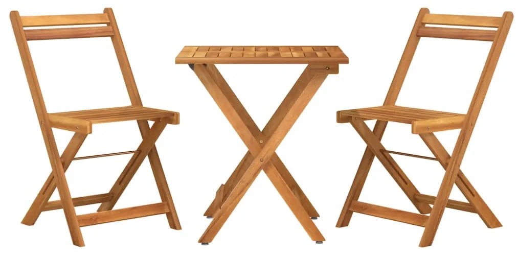 3 pcs conjunto de bistrô dobrável madeira de acácia maciça
