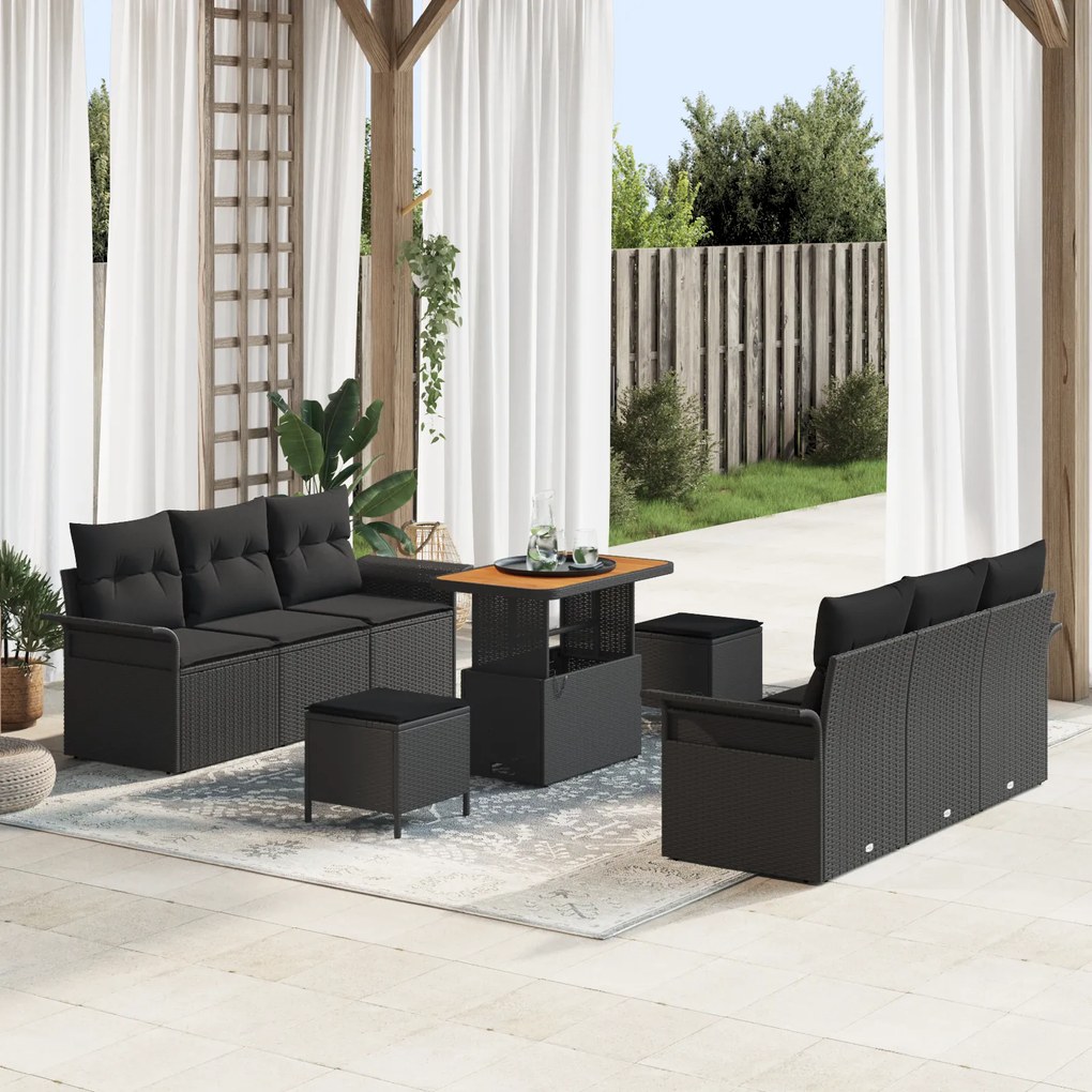 Conjunto de Sofás de Jardim vidaXL de 9 Peças com Almofadas Rattan Pol