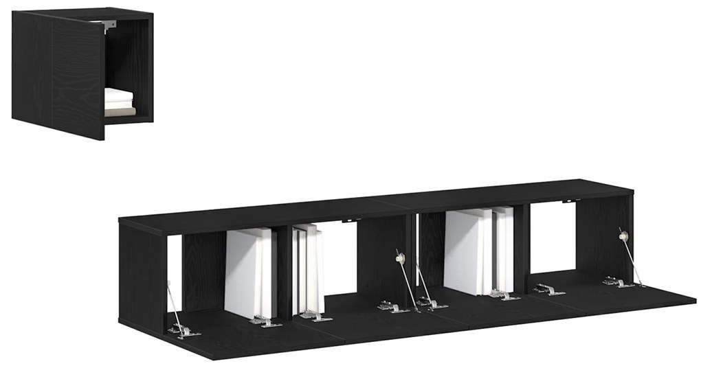 Conjunto de 4 Peças de Armário de TV vidaXL Carvalho Preto Madeira Eng