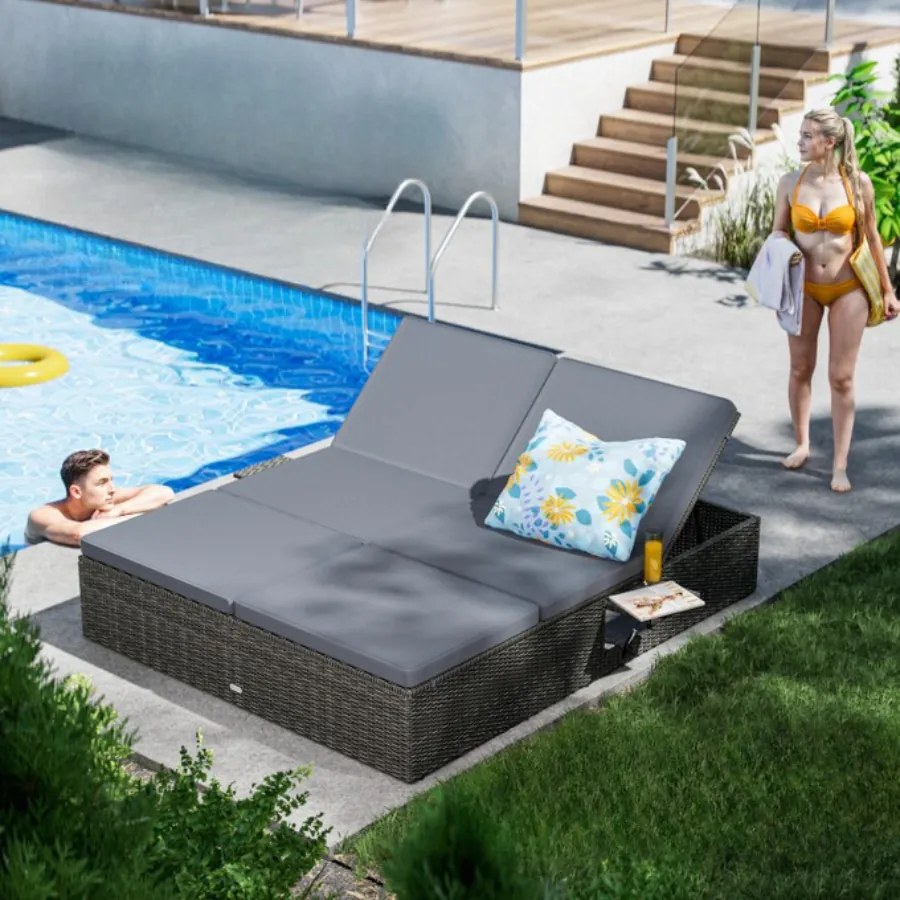 Espreguiçadeira dupla jardim Polyrattan 200x160x33cm Cinza/Antracite