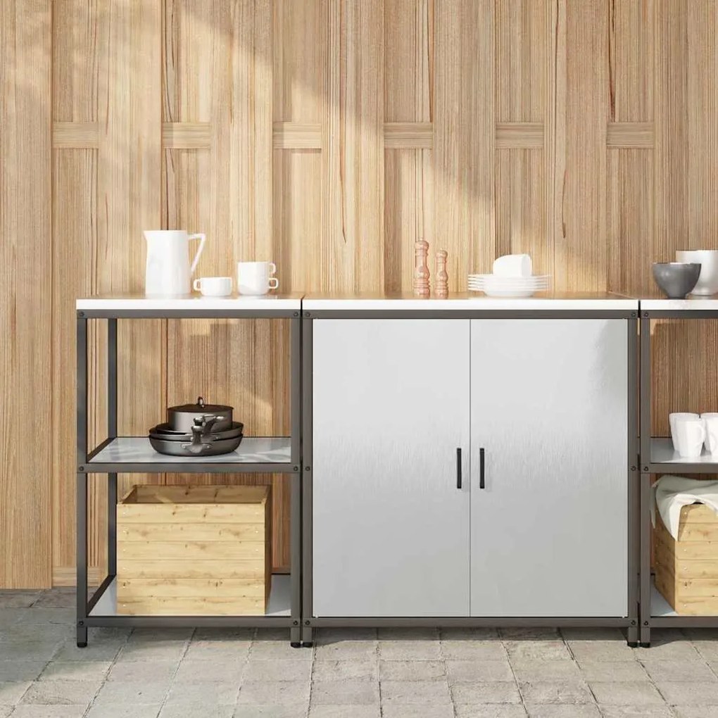 vidaXL Conjunto de Armazenamento de Cozinha com prateleira 2 pcs Prata