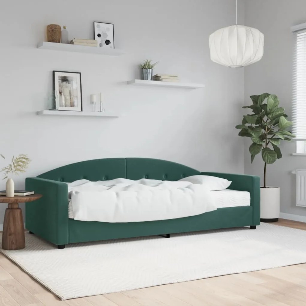 vidaXL Sofá-cama com colchão 90x200 cm veludo verde-escuro