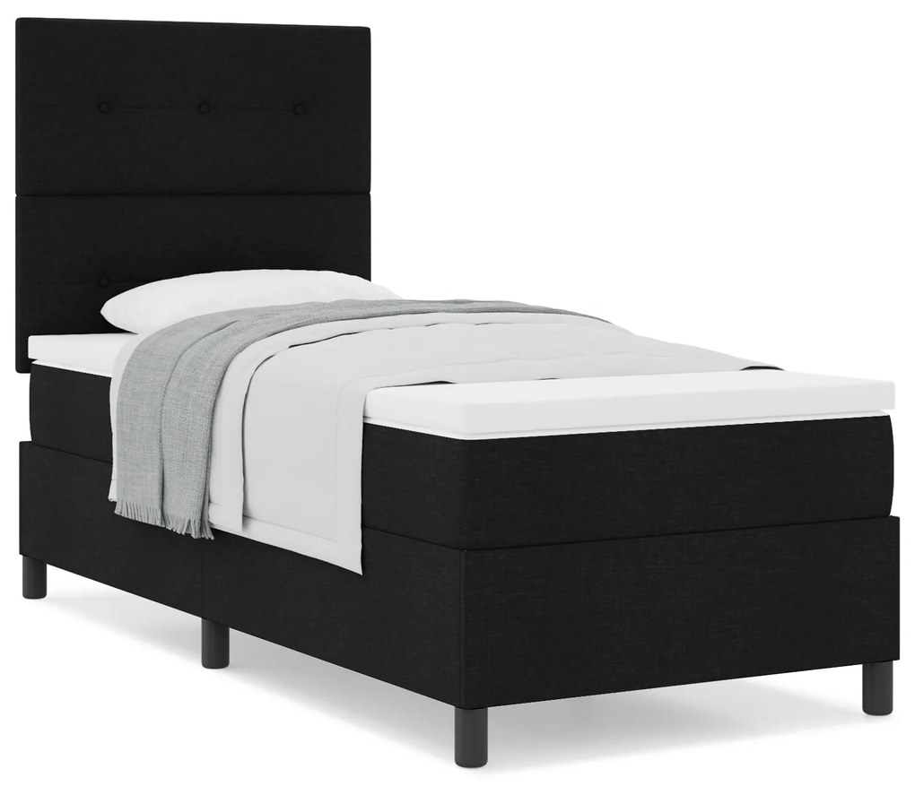 Cama Box Spring com Colchão Preta 80x200 cm Tecido