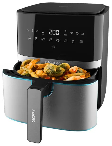 Fritadeira sem óleo Cecofry Full Inox 5500 Connected Pack airfryer digital, com acabamentos em aço inoxidável, sem óleo, zona de cozedura de 5,5 L, te
