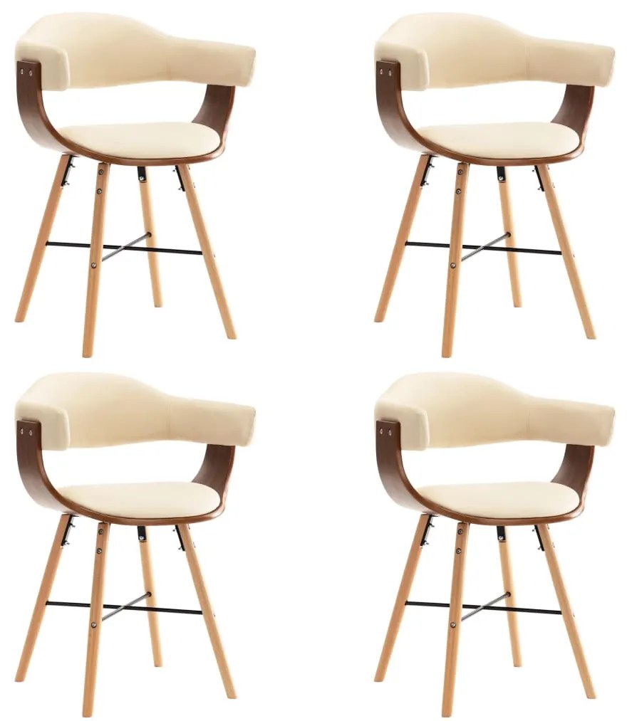 vidaXL Cadeiras de jantar 4 pcs couro artificial creme madeira curvada