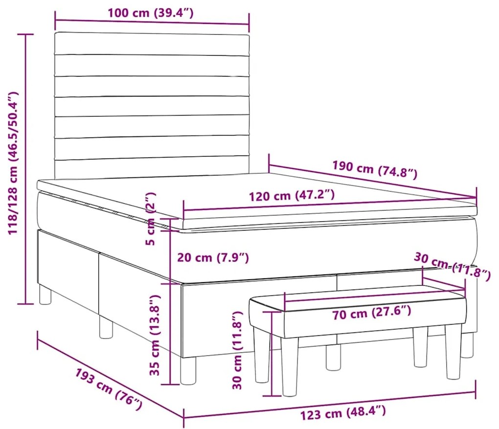 Cama boxspring c/ colchão 120x190cm tecido castanho-acinzentado