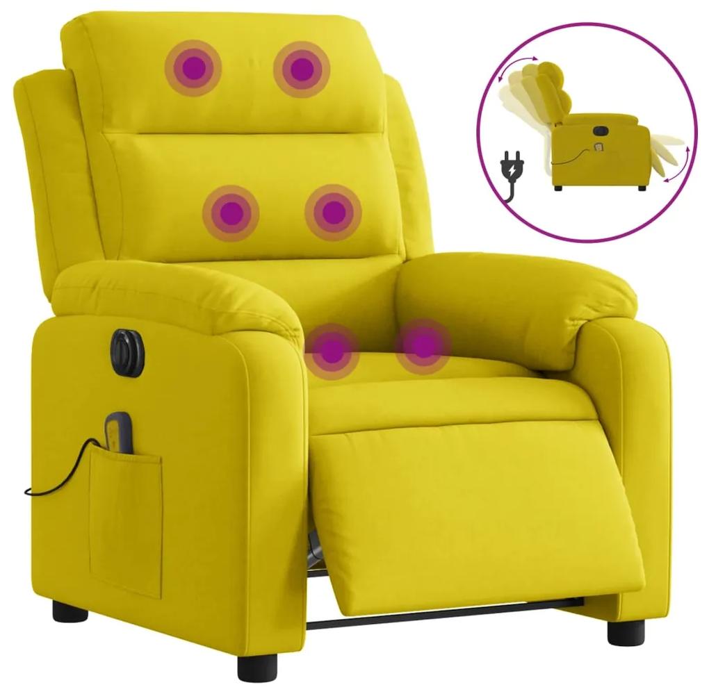 Poltrona de massagens reclinável elétrica veludo amarelo