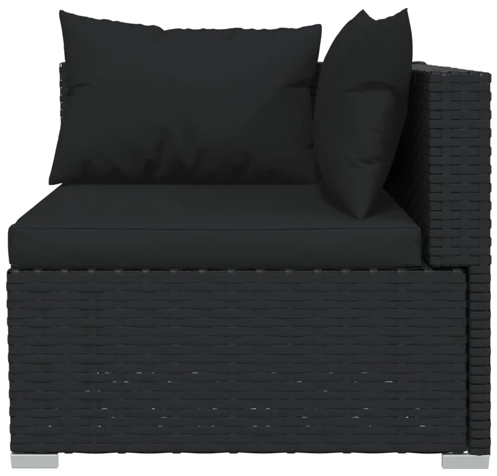 3 pcs conjunto lounge de jardim c/ almofadões vime PE preto