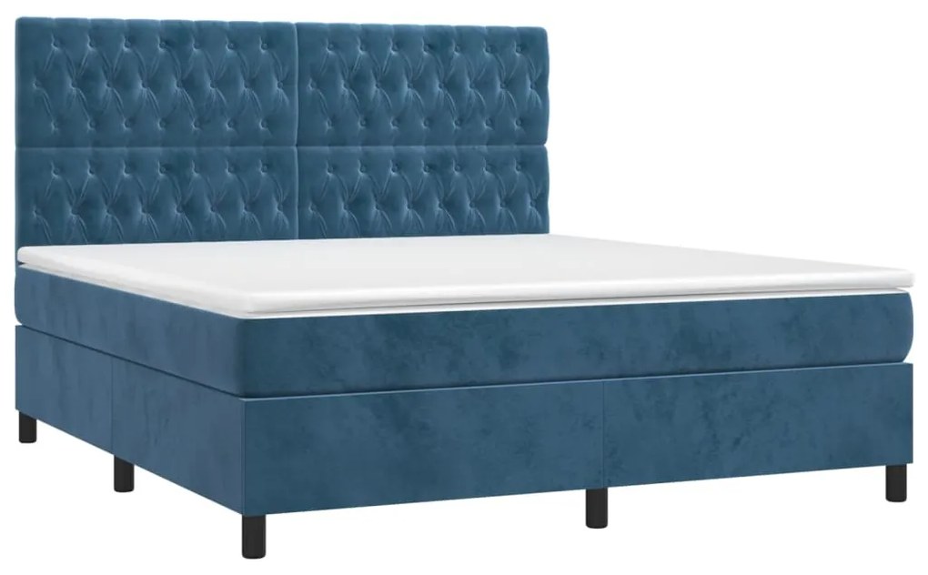 Cama box spring c/ colchão/LED 160x200 cm veludo azul-escuro