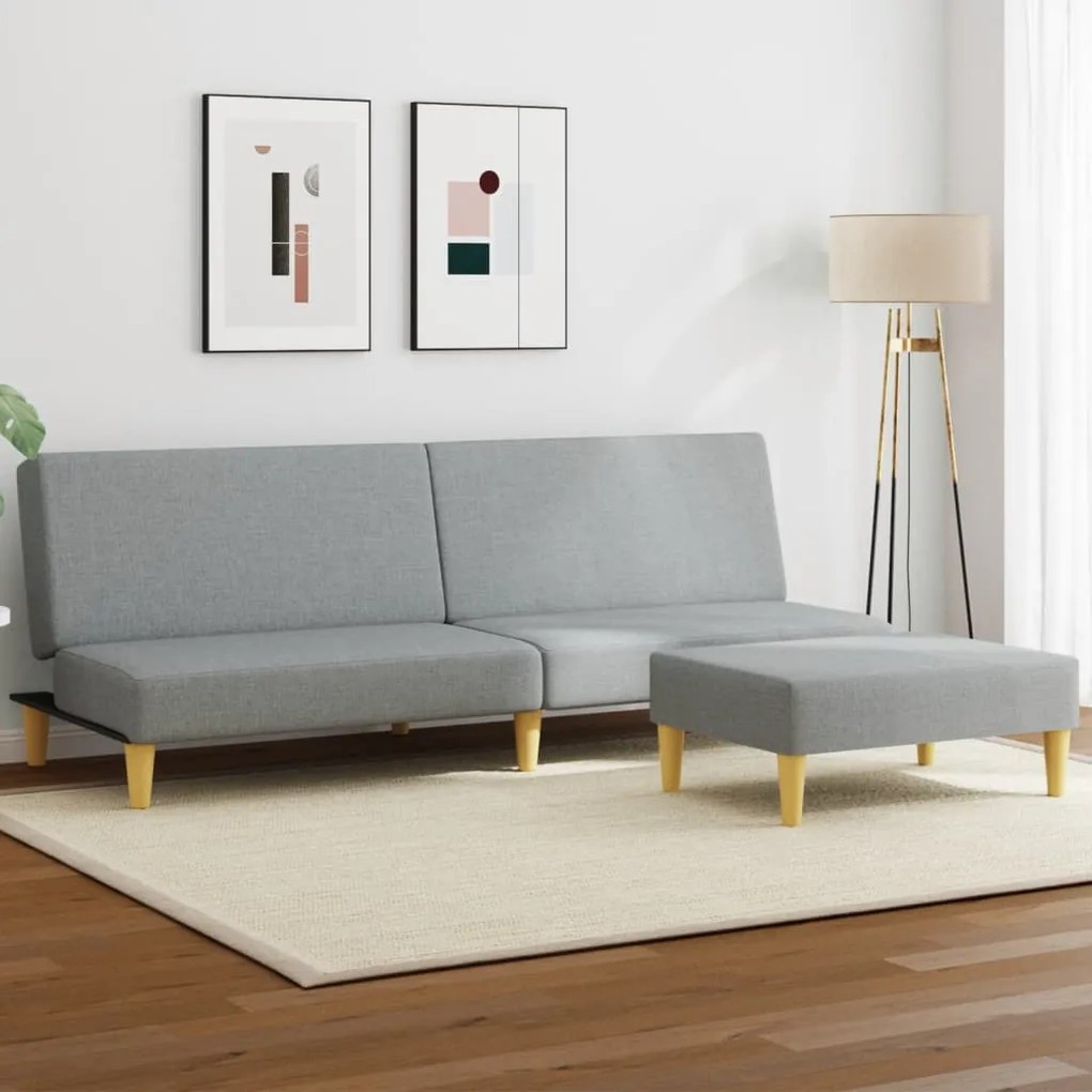 vidaXL Sofá-cama de 2 lugares c/ apoio de pés tecido cinzento-claro