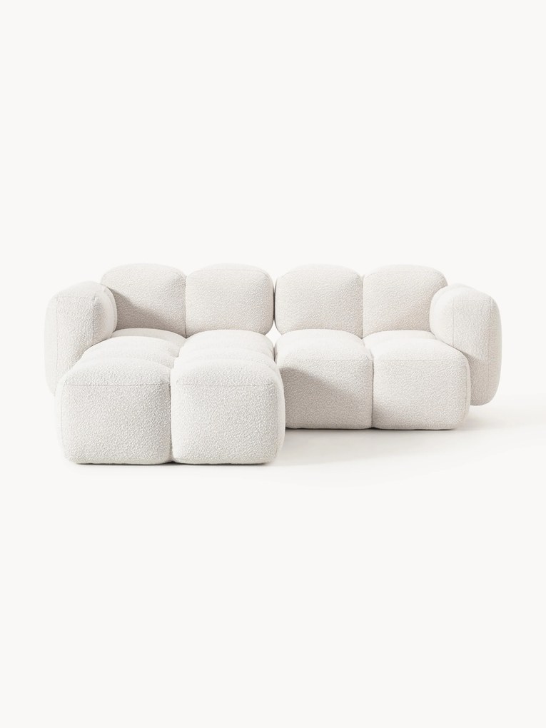 Sofá modular em bouclé Tayla (2 lugares) com pufe (esquerdo/direito)