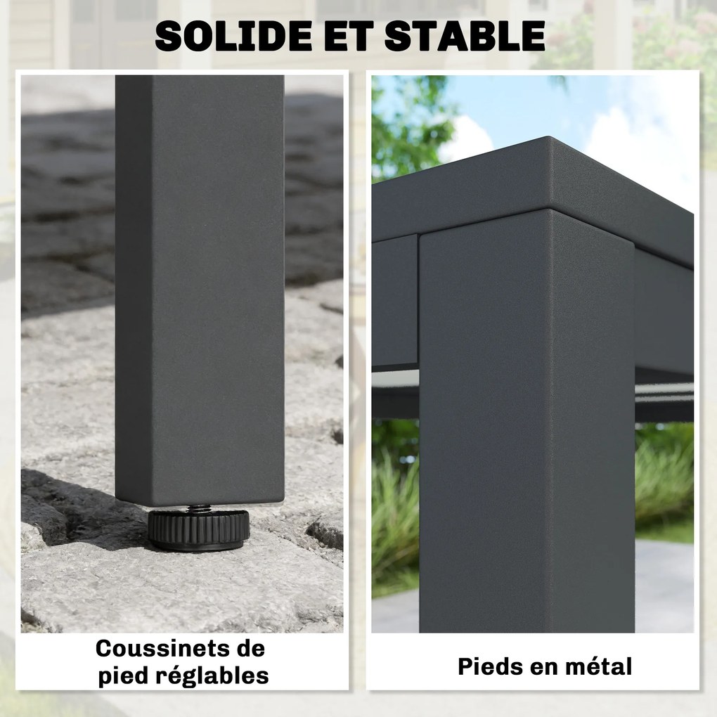 Mesa de jardim para 4 a 6 pessoas, 140 x 80 x 72 cm mesa de jantar de exterior com tampo com efeito de madeira,cinzento escuro