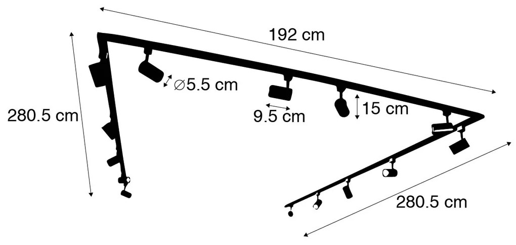 Moderno sistema trilho monofásico com 14 focos pretos - Jeana Moderno