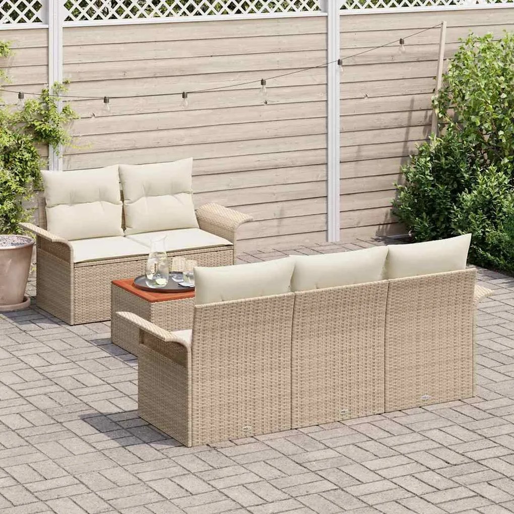 Conjunto de Sofá de Jardim com 6 peças e Almofadas Bege em Rattan Sint