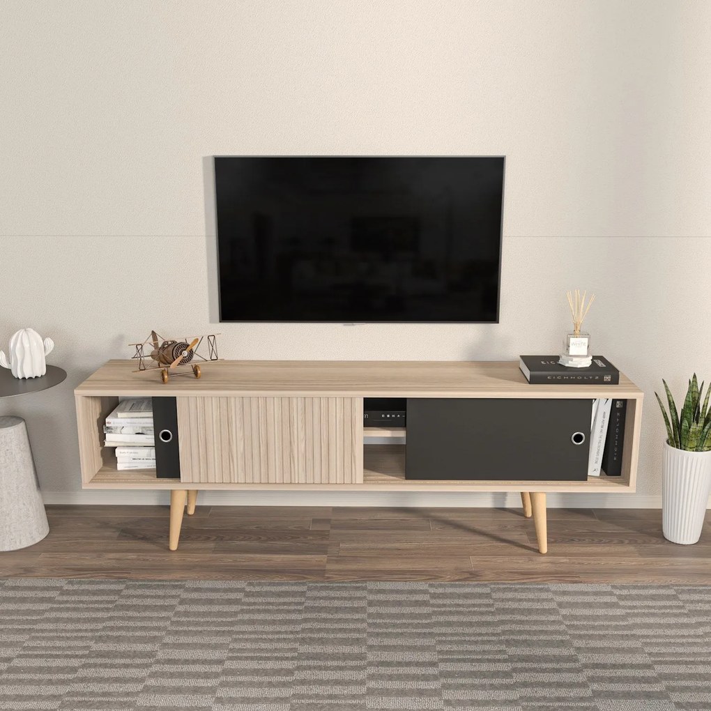 Móvel TV Ecrin – Carvalho Preto – 160x45x34,5 cm