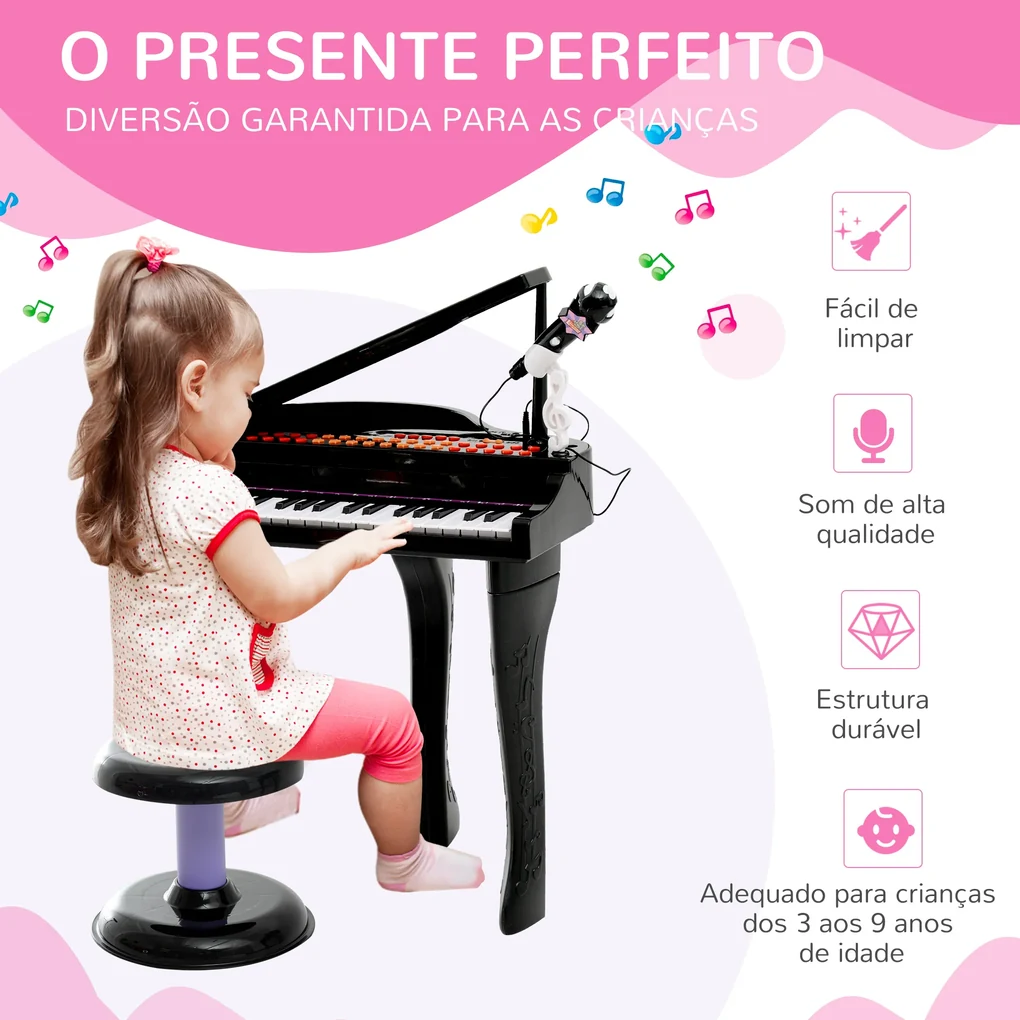 HOMCOM Piano Eléctrico Infantil 32 Teclas Piano Infantil com