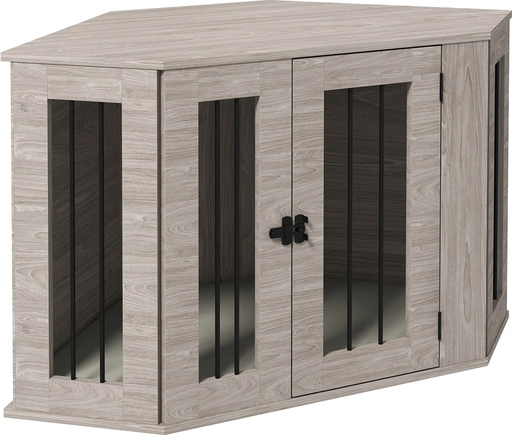 PawHut Caixa para cães, Gaiola para cães, design de canto, incl. fecho, 1 almofada, 104 x 55 x 63 cm, Castanho | Aosom Portugal