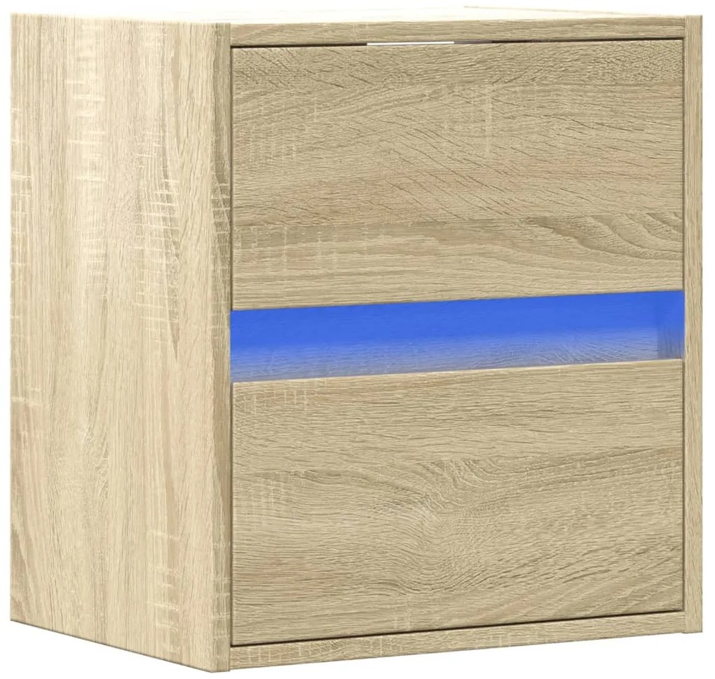 Mesa de cabeceira de parede com luzes LED carvalho sonoma