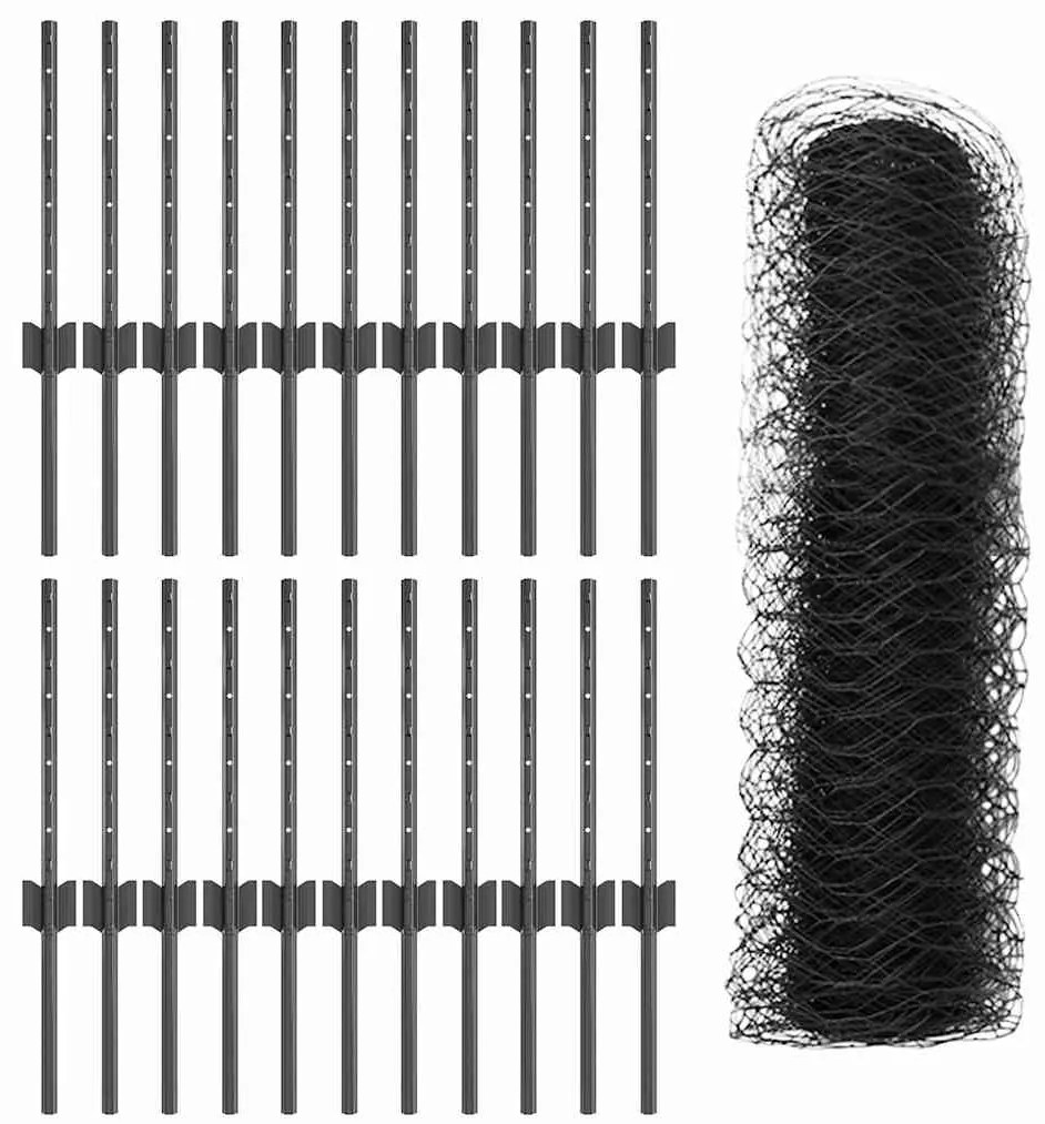 Postes de Cerca vidaXL 11 pcs U-Channel Cinza 40 cm Aço