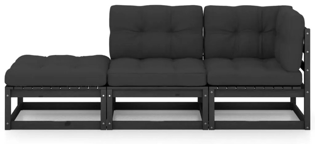 3 pcs conjunto longue de jardim c/ almofadões pinho maciço